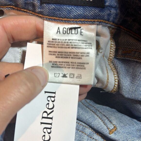 Agolde Distressed Straight Cropped Feel Good Jeans Blue Denim Light Wash Size 24 - Picture 13 of 14